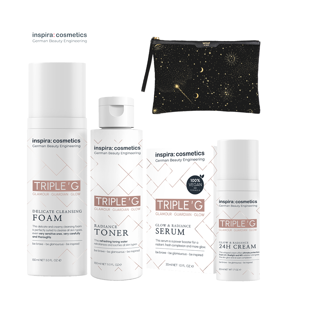 inspira: cosmetics Set „TRIPLE ’ G” + WOUF Samt-Clutch inspira: cosmetics Set „TRIPLE ’ G” + WOUF Samt-Clutch