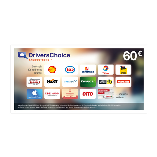 60 € Drivers Choice Gutschein 60 € Drivers Choice Gutschein